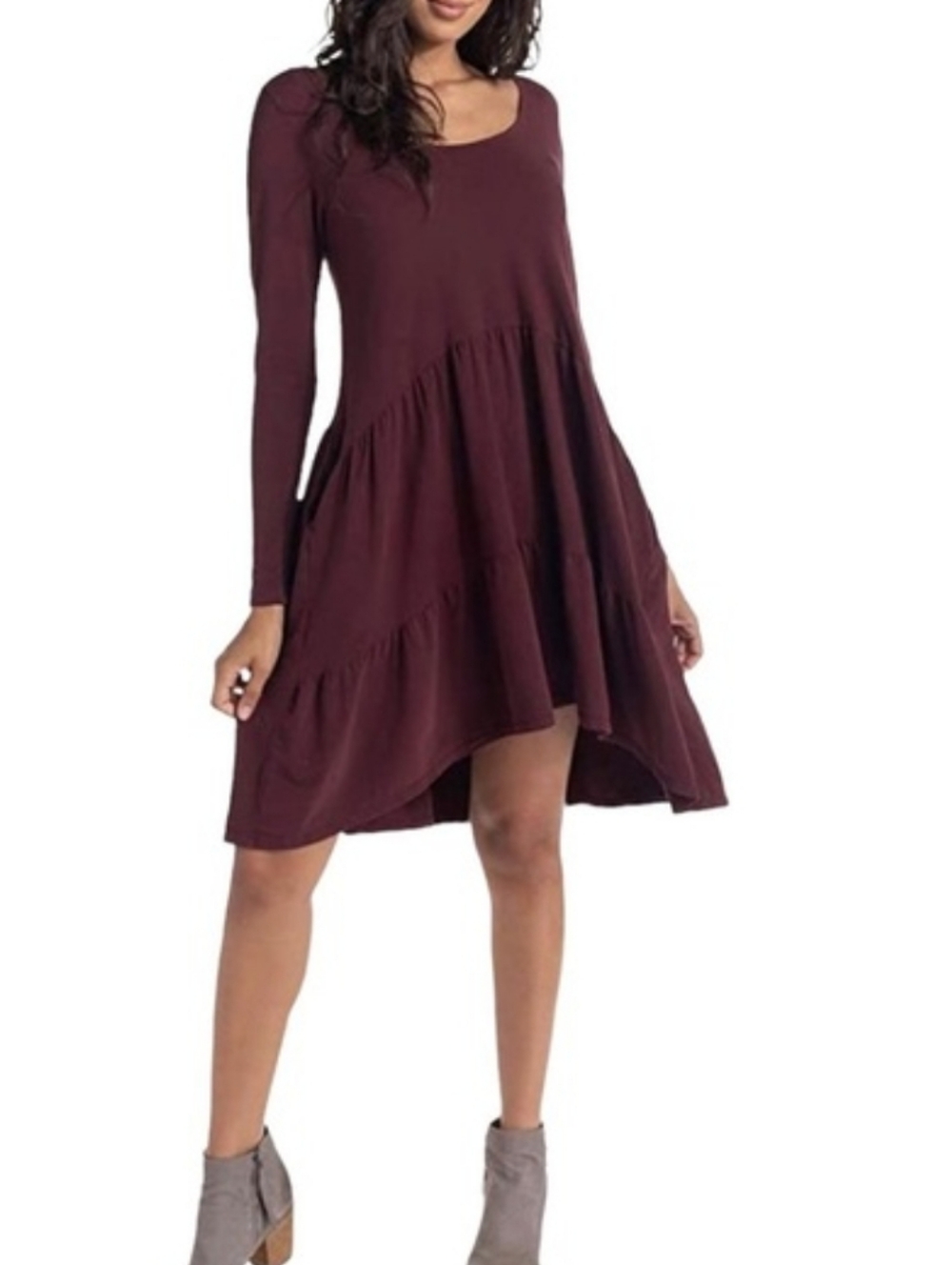 NWOT! ~HARD TAIL~ LONG SLEEVE TIERED BURGUNDY CAKE DRESS-L